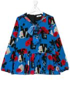 Msgm Kids Teen Rose Printed Logo Blouse - Blue