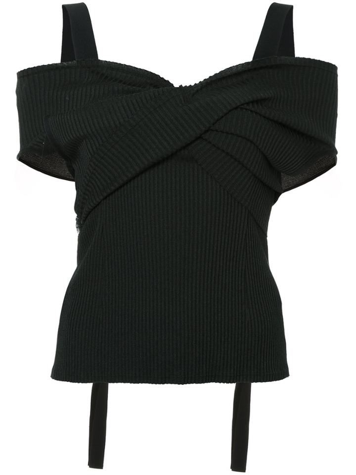 Irene Ribbed Knit Cold Shoulder Top - Black