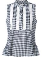 Sea Gingham And Lace Sleeveless Blouse