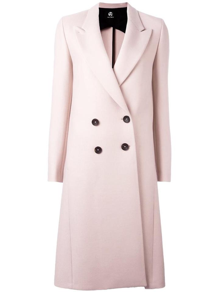 Ps By Paul Smith Peaked Lapel Mid Coat, Women's, Size: 42, Pink/purple, Viscose/polyamide/virgin Wool/cashmere