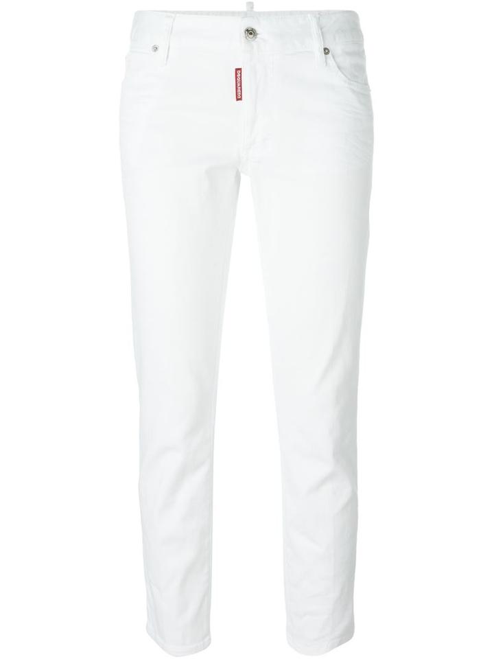 Dsquared2 'twiggy' Medium Waist Cropped Jeans, Women's, Size: 42, White, Cotton/spandex/elastane/polyester