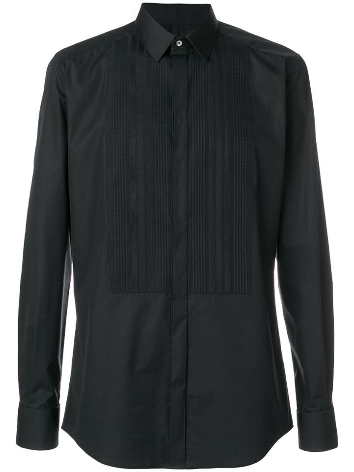 Dolce & Gabbana Ribbed Bib Poplin Shirt - Black