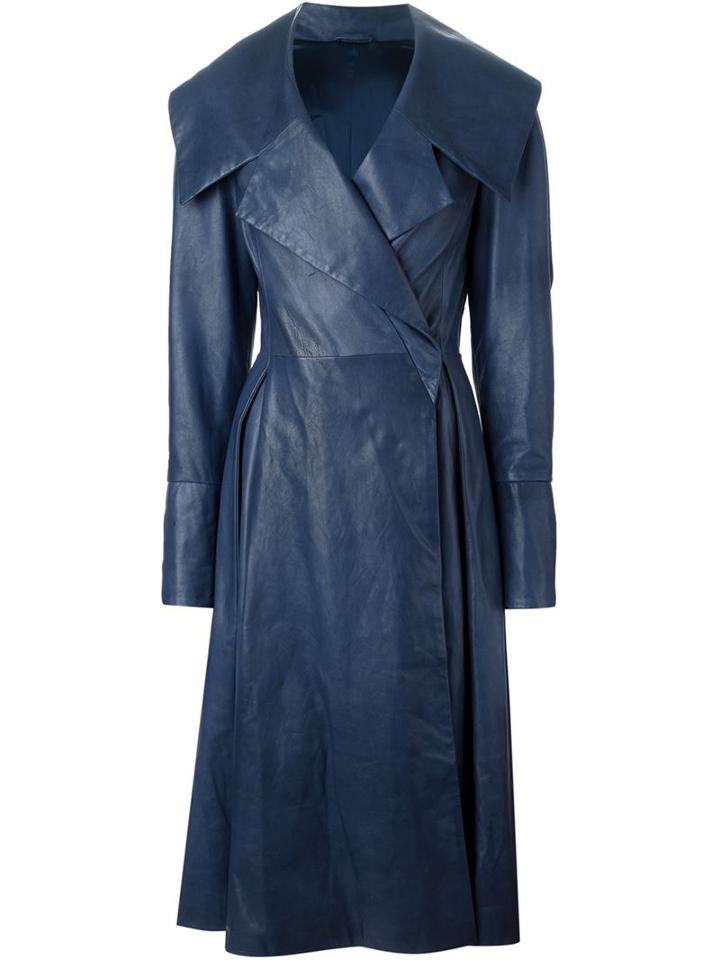 Liska Double Breasted Flared Coat, Women's, Size: Small, Blue, Leather