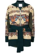 Sacai Embroidered Zipped Coat - Neutrals