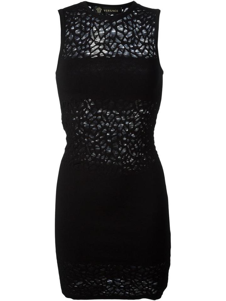 Versace Open Knit Pattern Dress, Women's, Size: 38, Black, Viscose/polyester