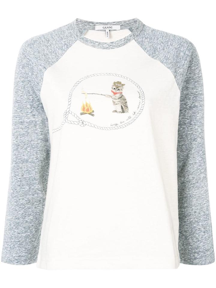 Ganni Cowboy Kitten Print Top - White