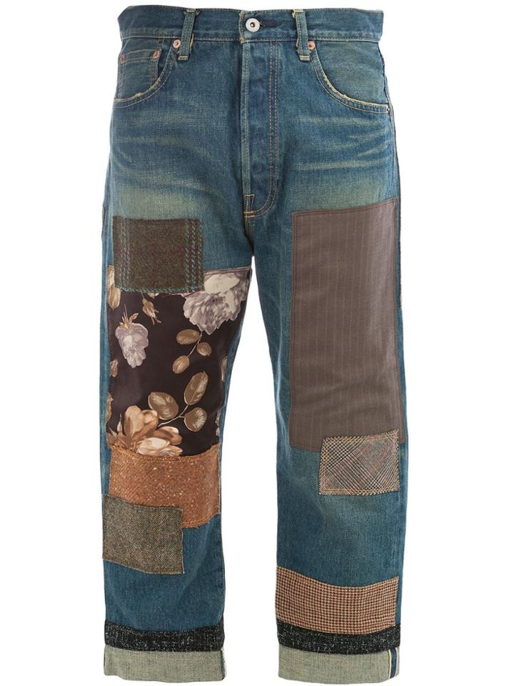 Junya Watanabe Patch-work Cropped Jeans - Blue