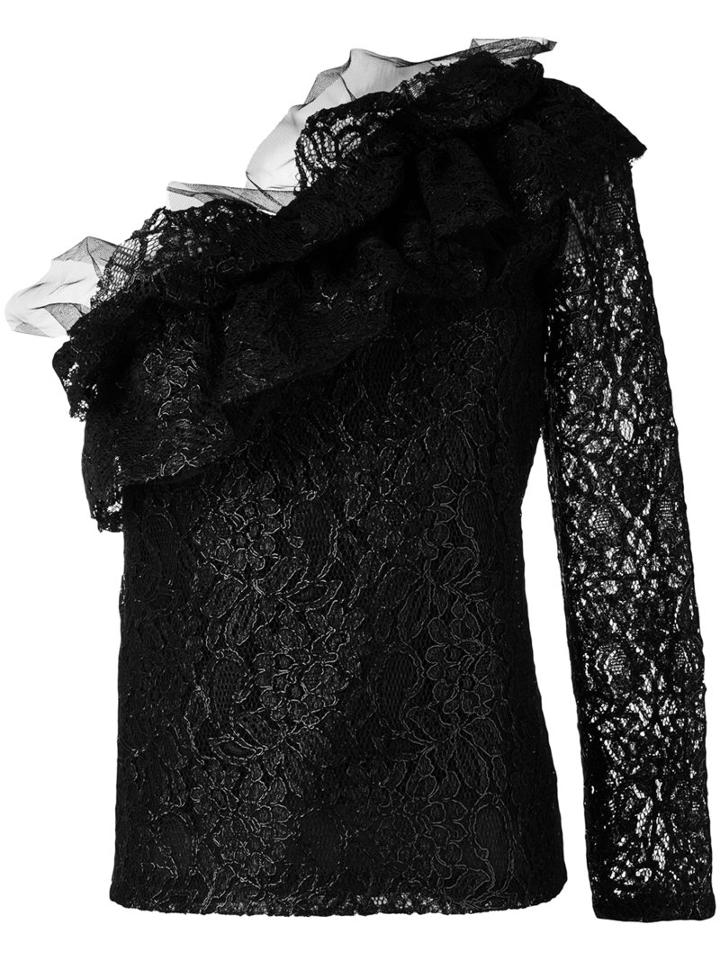 Msgm - Lace Mono-shoulder Top - Women - Polyamide/polyester/viscose - 38, Black, Polyamide/polyester/viscose
