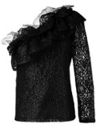 Msgm - Lace Mono-shoulder Top - Women - Polyamide/polyester/viscose - 38, Black, Polyamide/polyester/viscose