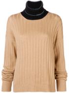 Prada Contrast Neck Jumper - Nude & Neutrals