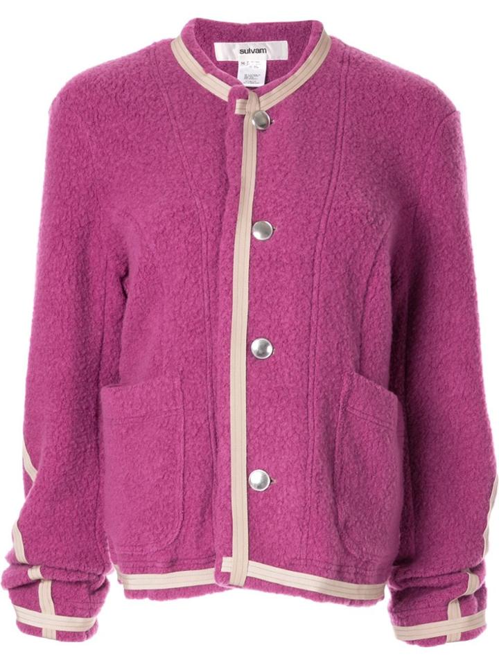 Sulvam Contrast-trim Knitted Cardi-coat - Purple