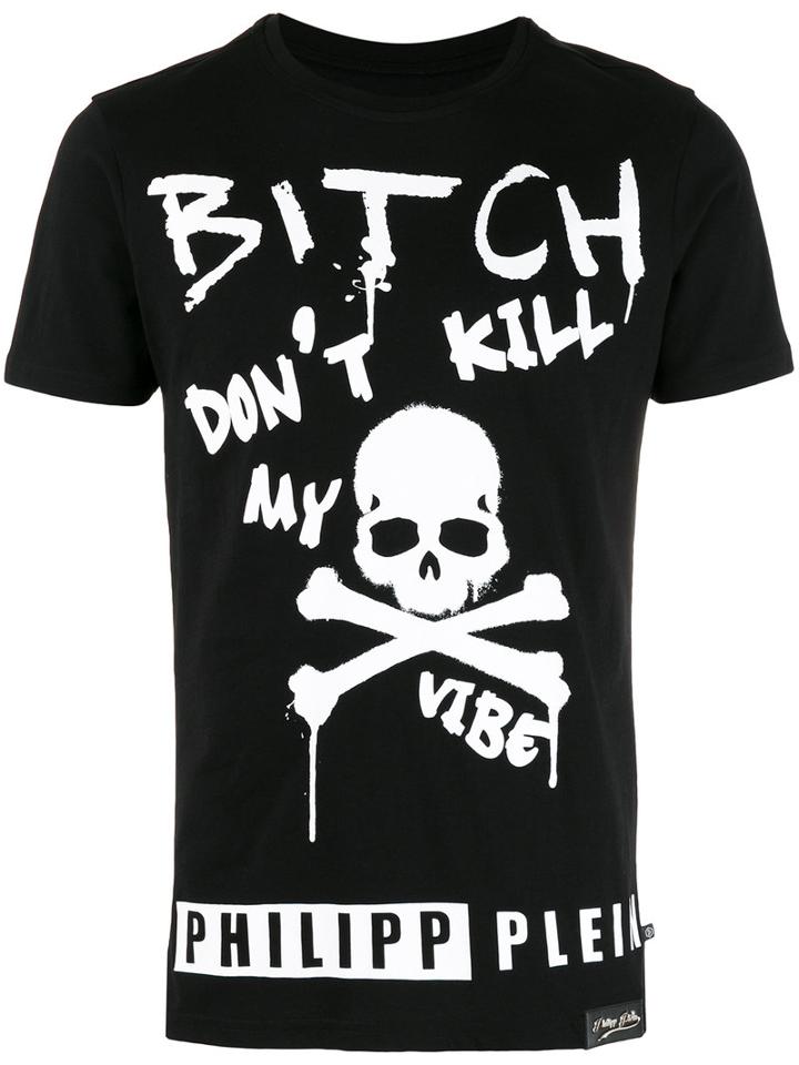 Plein Sport Skull And Slogan T-shirt, Men's, Size: Medium, Black, Cotton