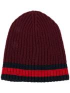 Gucci Web Trim Knitted Beanie - Red