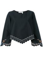 See By Chloé Floral Embroidered Blouse, Women's, Size: 38, Black, Cotton/polyester