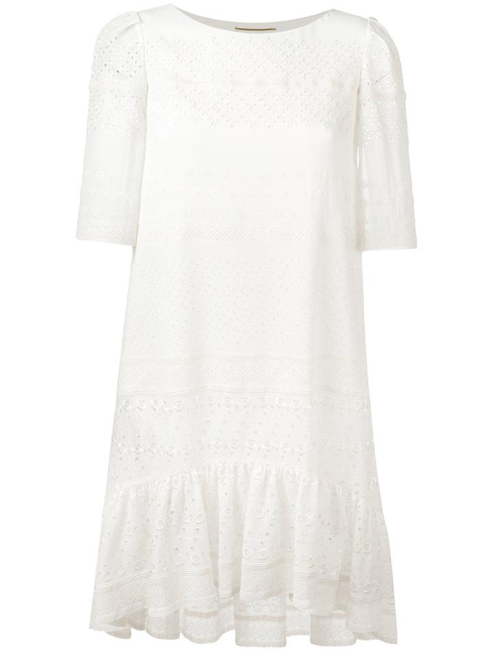 Saint Laurent Broderie Anglaise Trim Dress, Women's, Size: 38, White, Silk/viscose/cotton