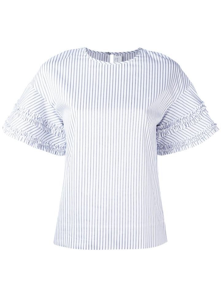 Victoria Victoria Beckham - Ruffle Trim Striped Top - Women - Cotton - 6, Women's, White, Cotton