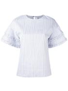 Victoria Victoria Beckham - Ruffle Trim Striped Top - Women - Cotton - 6, Women's, White, Cotton