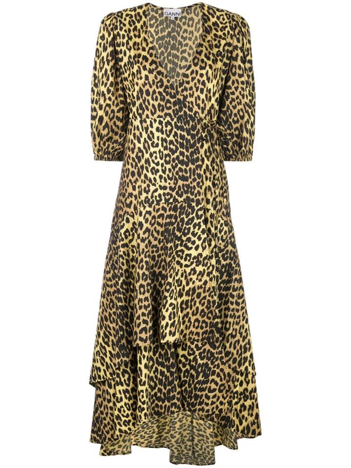 Ganni Minion Leopard Print Wrap Dress - Black