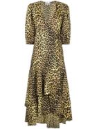 Ganni Minion Leopard Print Wrap Dress - Black