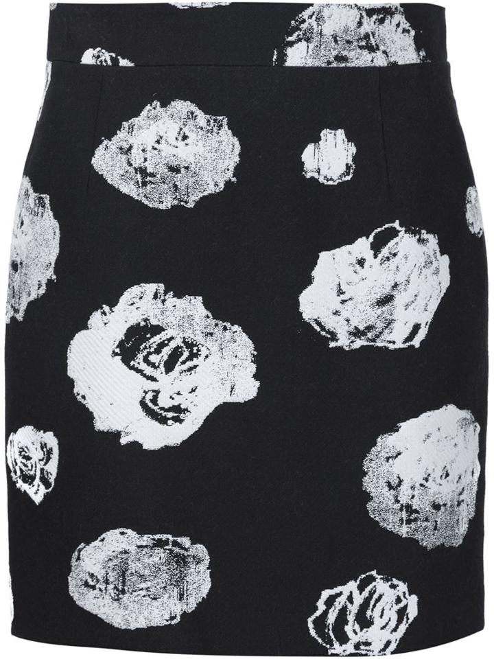 Proenza Schouler Floral Print Mini Skirt, Women's, Size: 6, Black, Cotton/polyamide/spandex/elastane