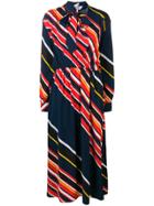 Msgm Striped Pussy Bow Dress - Blue