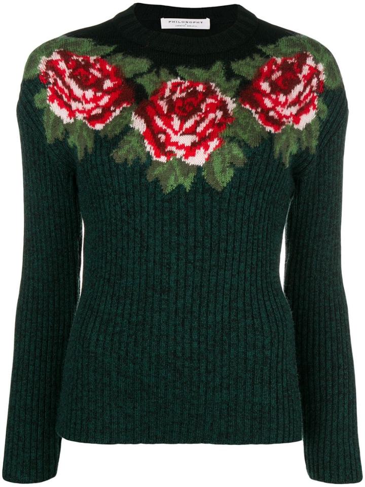 Philosophy Di Lorenzo Serafini Rose Intarsia Jumper - Green