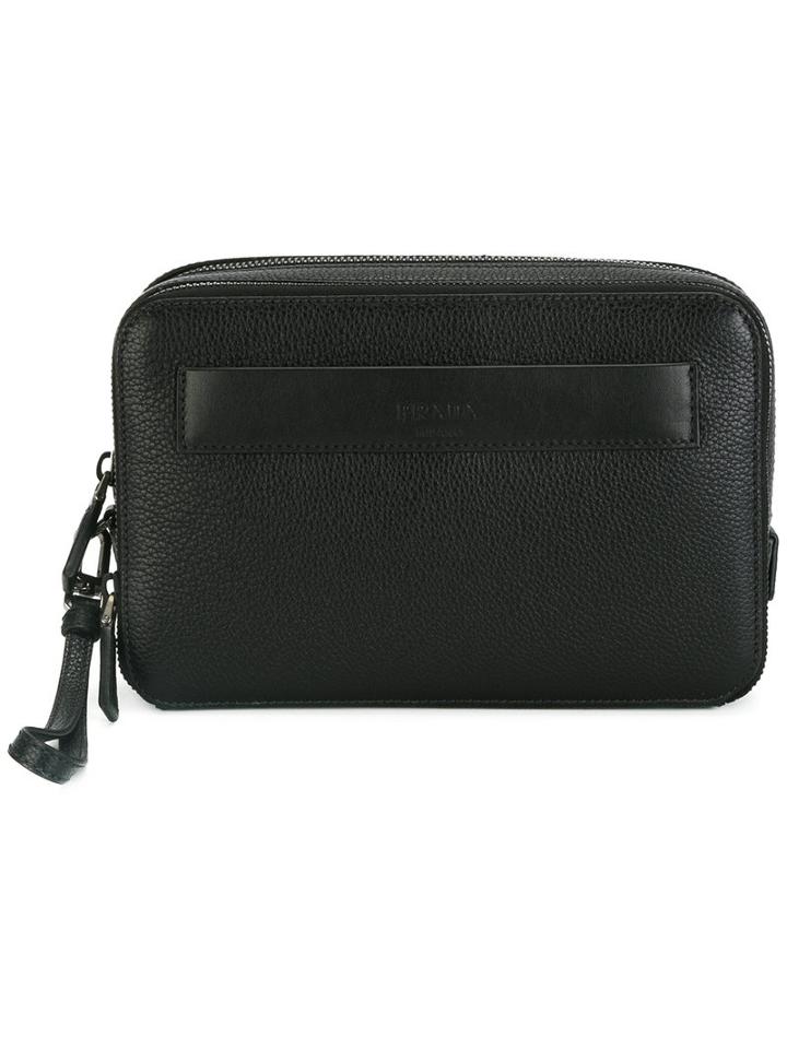 Prada Hand-strap Clutch, Men's, Black, Calf Leather