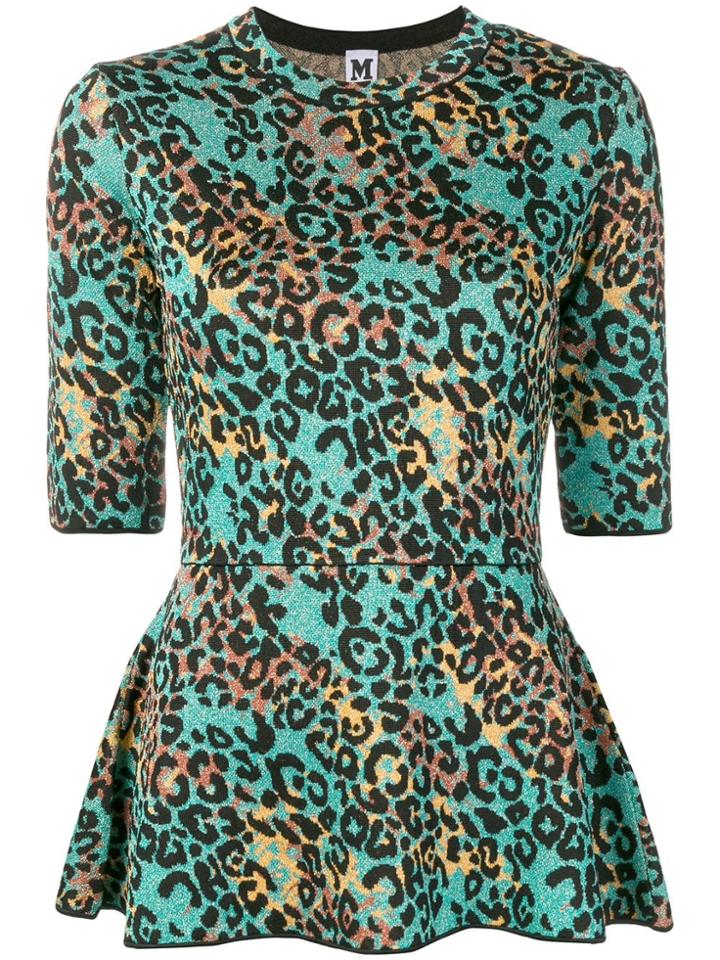 M Missoni Leopard Lurex Knit Peplum Top - Blue