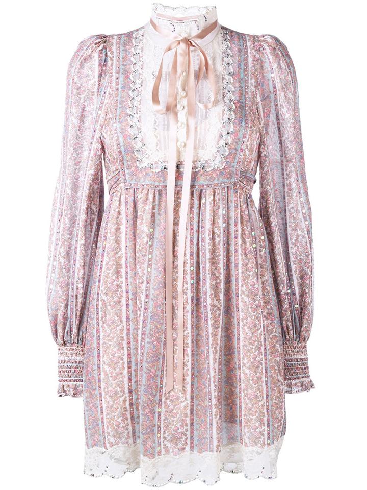 Marc Jacobs - Paisley Stripe Gauze Long Sleeve Dress - Women - Silk/cotton - 4, Women's, Pink/purple, Silk/cotton