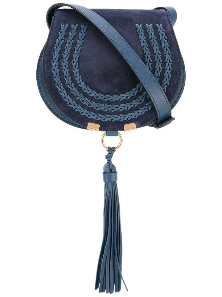 Chloé Marcie Shoulder Bag, Women's, Blue, Calf Suede/calf Leather/cotton