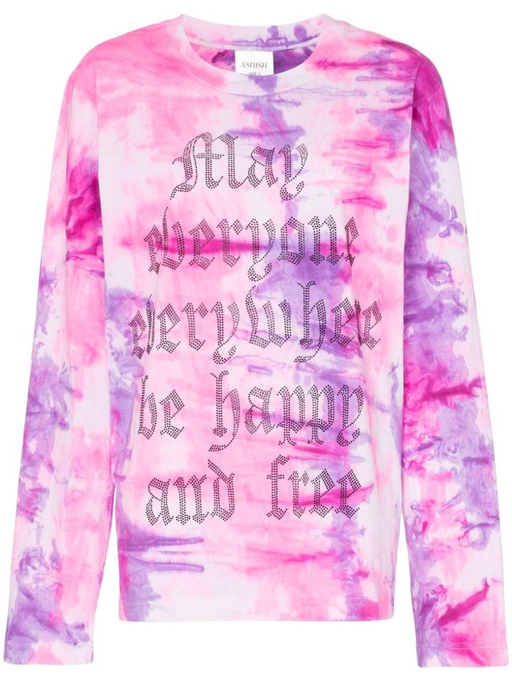 Ashish Ashs Cn Ls Tee Tie Dye W Frnt Slgn - Pink