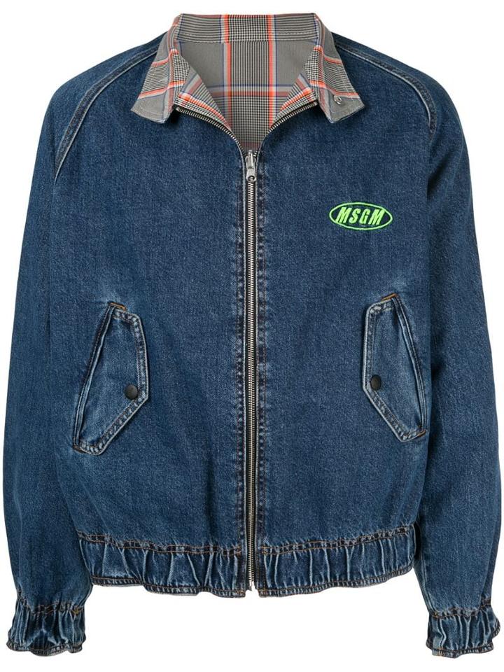 Msgm Elasticated Trim Denim Jacket - Blue