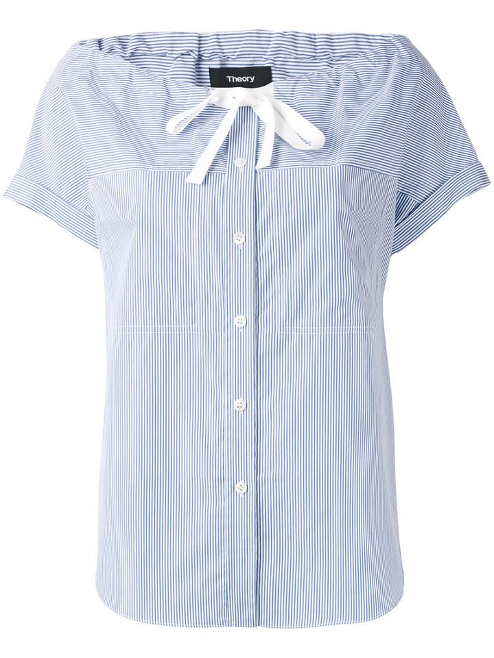 Theory - Bow Detail Blouse - Women - Cotton - One Size, Blue, Cotton