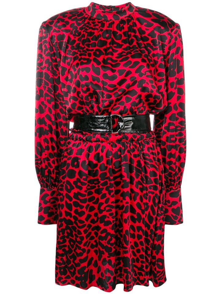 Federica Tosi Leopard Print Satin Mini Dress - Red