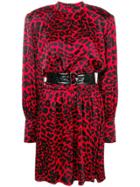 Federica Tosi Leopard Print Satin Mini Dress - Red