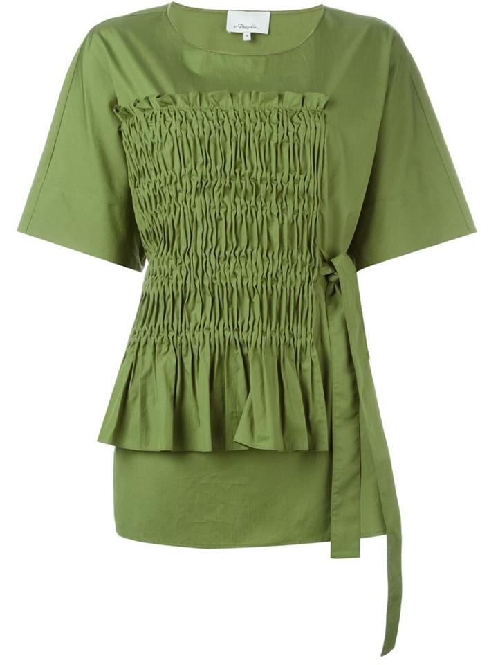 3.1 Phillip Lim - Ruched Detail Blouse - Women - Cotton - 14, Women's, Green, Cotton