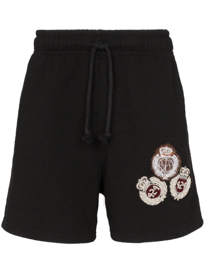 424 Crest Embroidered Track Shorts - Black