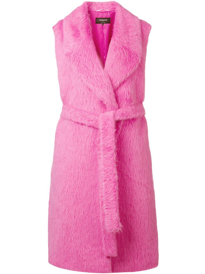 Rochas Faux Fur Belted Coat - Pink & Purple