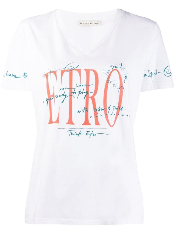 Etro Graphic V-neck T-shirt - White
