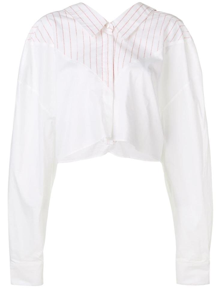 Unravel Project Stripe Panel Cropped Shirt - White