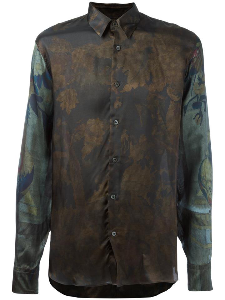 Dries Van Noten Floral Print Shirt, Men's, Size: 46, Green, Viscose