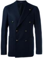 Tagliatore Double Breasted Blazer, Men's, Size: 54, Blue, Virgin Wool/cupro