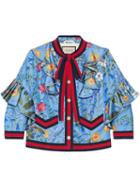 Gucci - New Flora Silk Jacket - Women - Silk - 46, Blue, Silk
