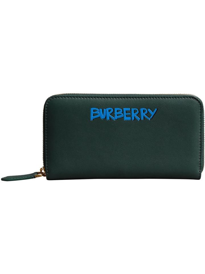 Burberry Graffiti Print Leather Ziparound Wallet - Green