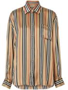 Burberry Icon Stripe Silk Oversized Shirt - Brown