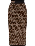 Fendi Ff Logo Intarsia Knitted Pencil Skirt - Brown
