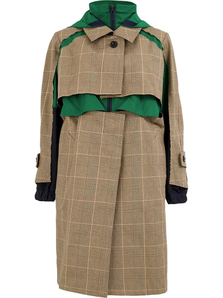 Sacai Deconstructed Hooded Check Raincoat - Brown