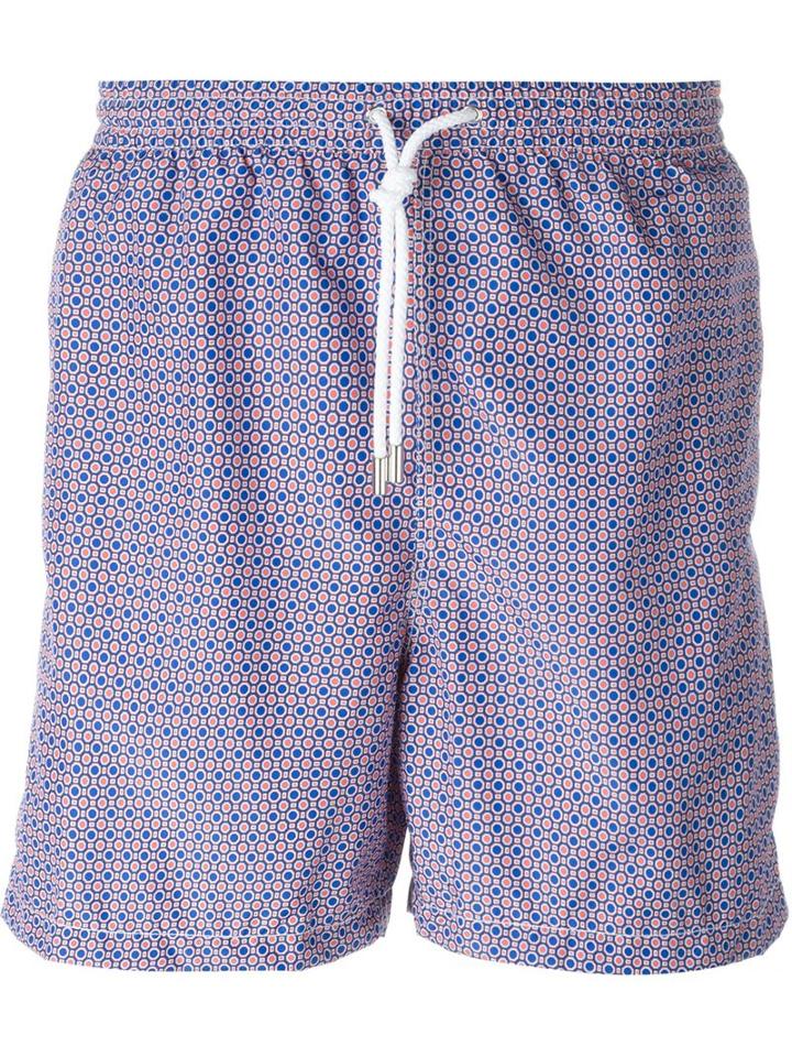 Kiton Geometric Print Swim Shorts, Men's, Size: 48, Pink/purple, Polyester