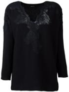 Ermanno Scervino Lace Detail Blouse, Women's, Size: 42, Black, Cotton/polyamide/cashmere/wool