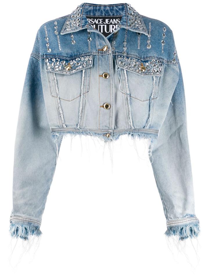 Versace Jeans Couture Rhinestone-embellished Denim Jacket - Blue